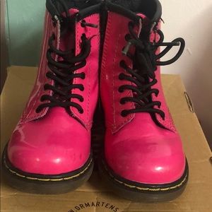 Pink patent leather boots